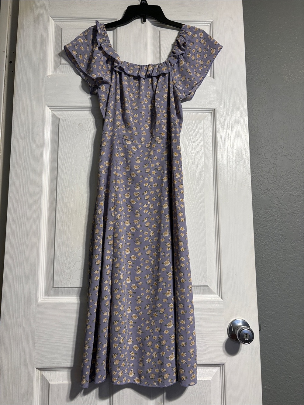 SHEIN Lavender Floral Ruffle Off-Shoulder Maxi Dress